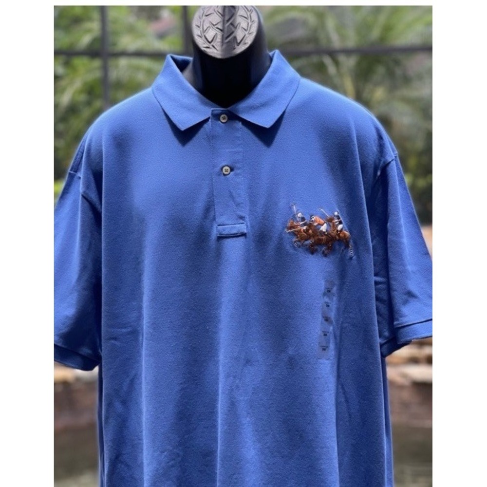 Polo Ralph Lauren Horse Golf Match Play Blue Cotton Polo Shirt 3XB NWT